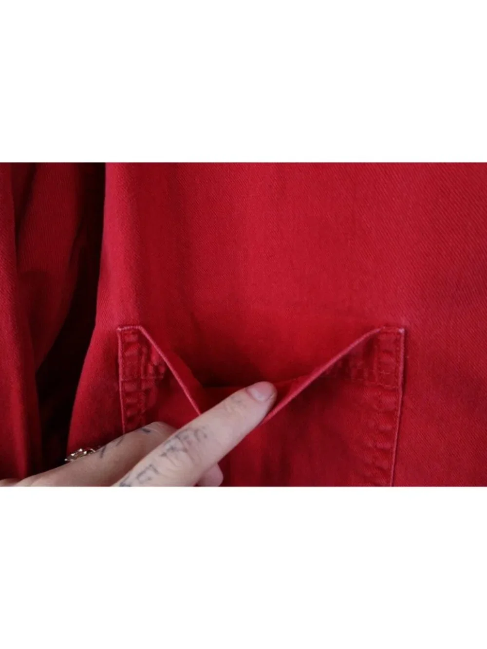 Vintage 90s Levis Mens Medium Distressed Collared Denim Jean Button Shirt Red